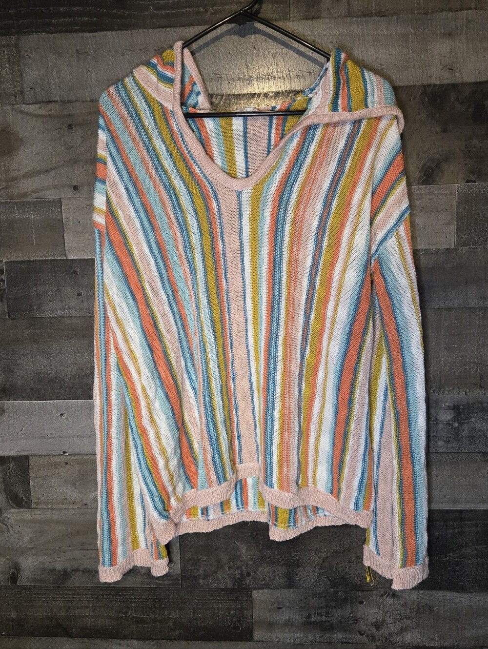 Striped Pastel Hooded Knit Top